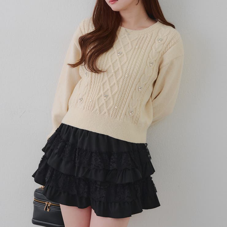 パール付きケーブルニットプルオーバー | RMAF　NICE CLAUP / OLIVE des OLIVE | 詳細画像19 