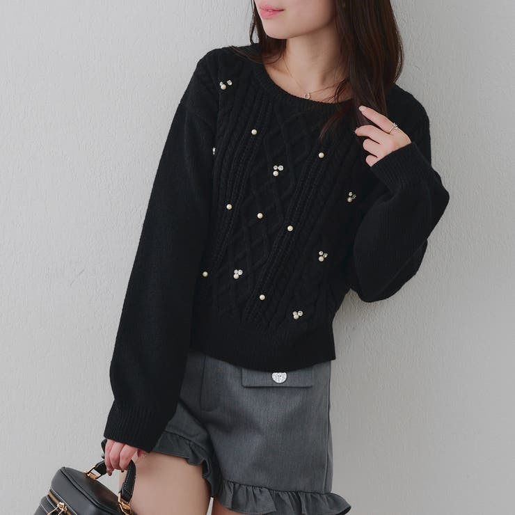 パール付きケーブルニットプルオーバー | RMAF　NICE CLAUP / OLIVE des OLIVE | 詳細画像3 