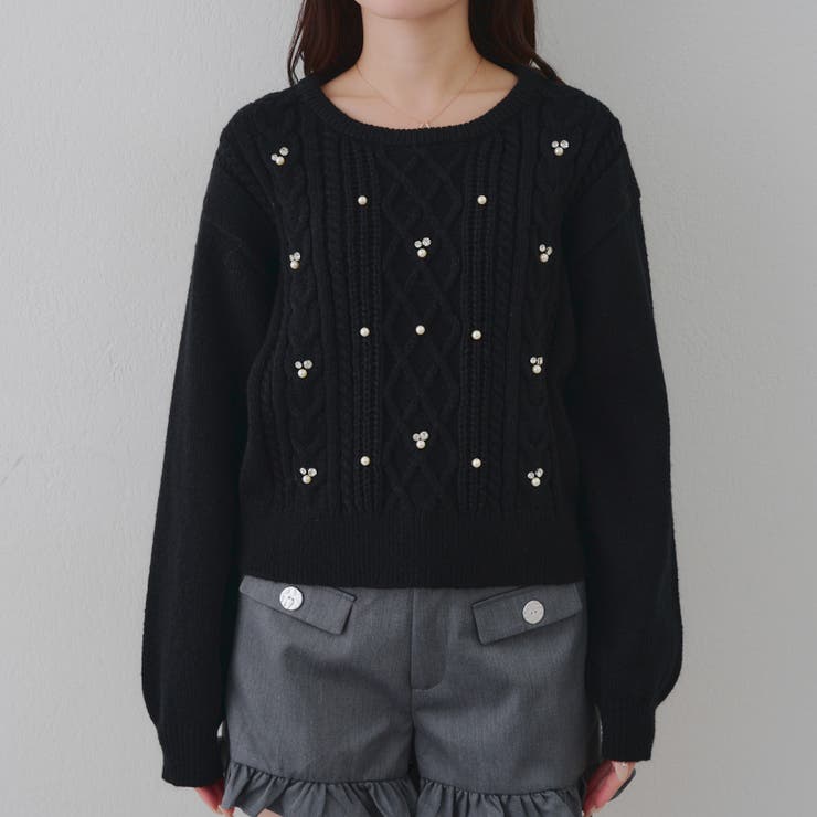 パール付きケーブルニットプルオーバー | RMAF　NICE CLAUP / OLIVE des OLIVE | 詳細画像24 