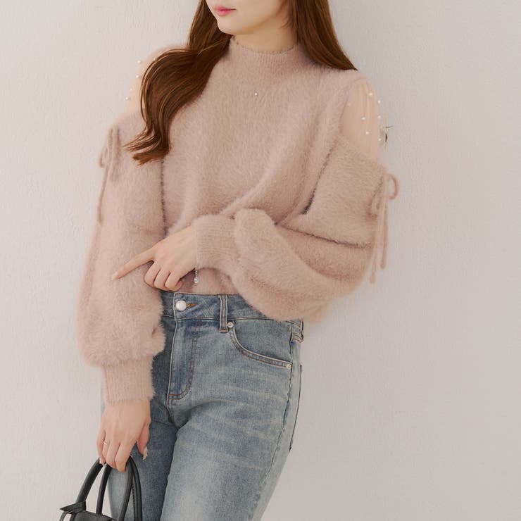 ピンク | 肌見せパールニット | RMAF　NICE CLAUP / OLIVE des OLIVE