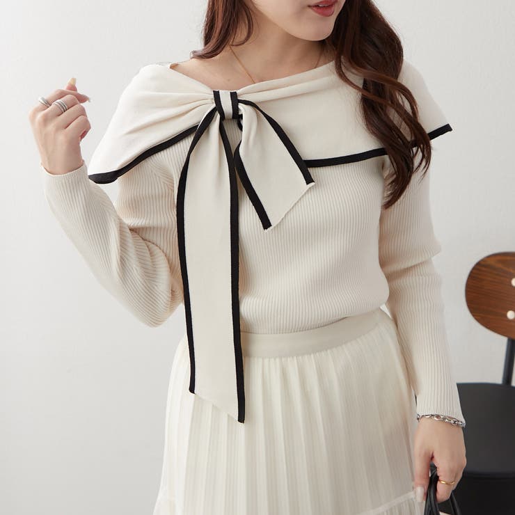 配色オフショルリボンニット | RMAF　NICE CLAUP / OLIVE des OLIVE | 詳細画像3 