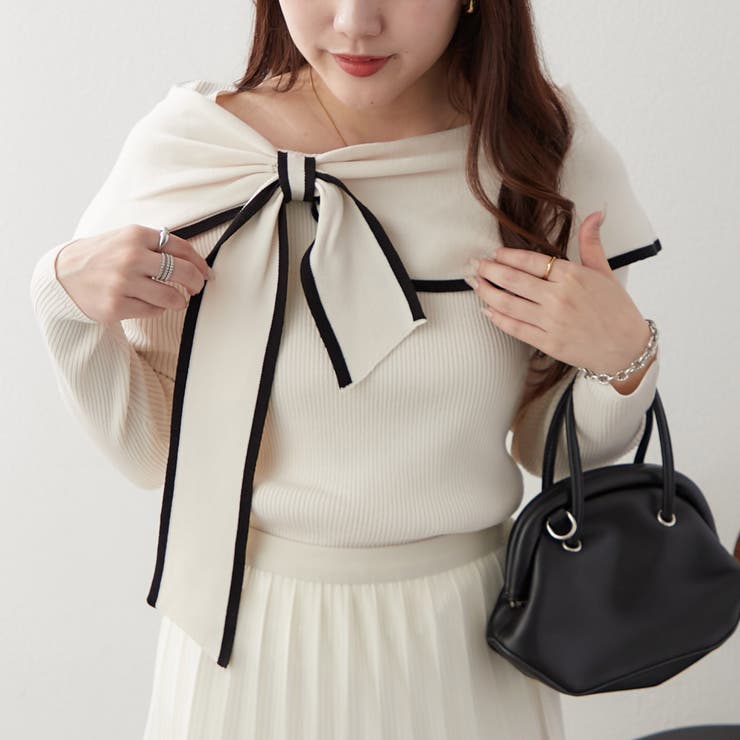 アイボリー | 配色オフショルリボンニット | RMAF　NICE CLAUP / OLIVE des OLIVE