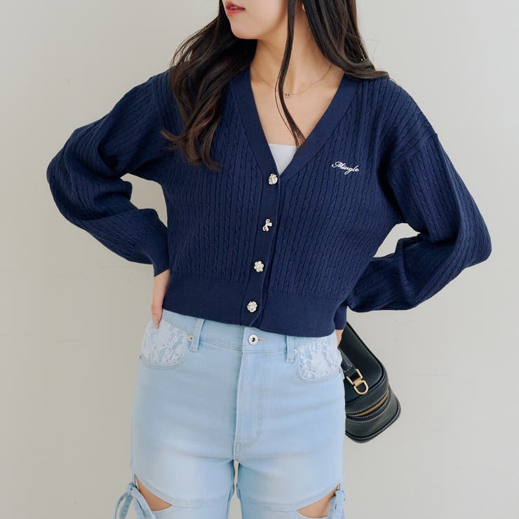 ネイビー | 色々釦ケーブルカーディガン | NICE CLAUP / OLIVE des OLIVE　OUTLET