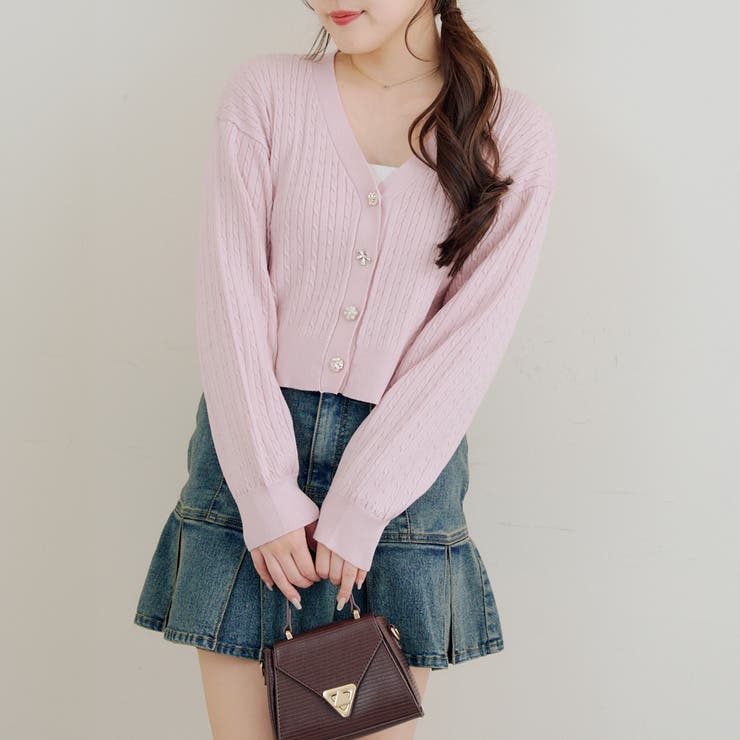 ピンク | 色々釦ケーブルカーディガン | NICE CLAUP / OLIVE des OLIVE　OUTLET