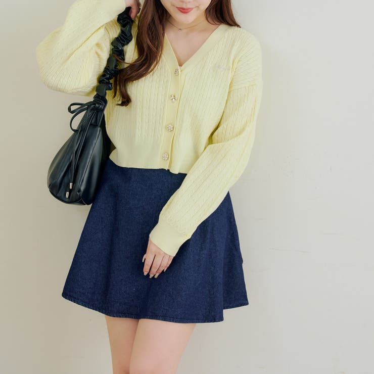 イエロー | 色々釦ケーブルカーディガン | NICE CLAUP / OLIVE des OLIVE　OUTLET