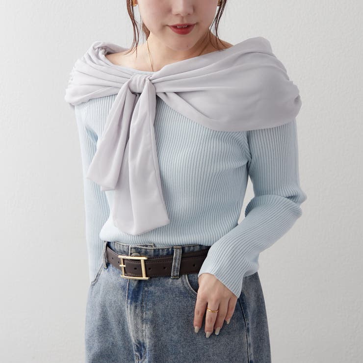 サックス | ジョーゼットオフショルプルオーバー | RMAF　NICE CLAUP / OLIVE des OLIVE