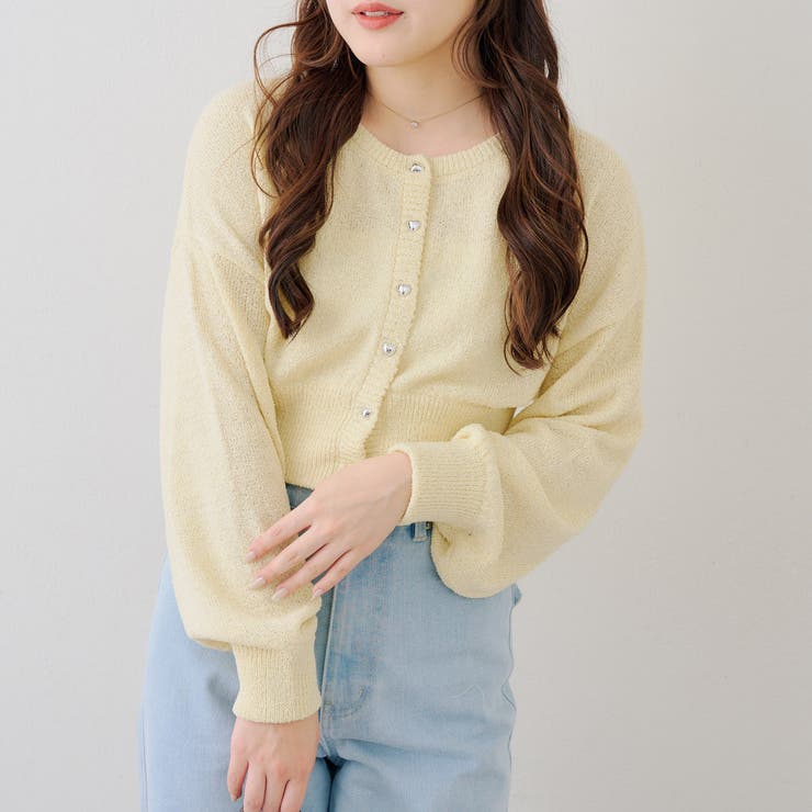 イエロー | ラメハート釦クルーカーディガン | RMAF　NICE CLAUP / OLIVE des OLIVE
