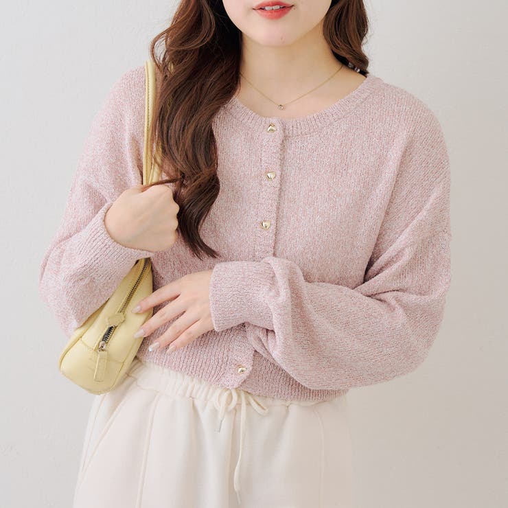 ピンク | ラメハート釦クルーカーディガン | RMAF　NICE CLAUP / OLIVE des OLIVE