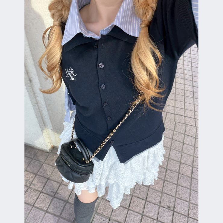 2枚衿ドッキング5分袖ニット | NICE CLAUP / OLIVE des OLIVE　OUTLET | 詳細画像1 