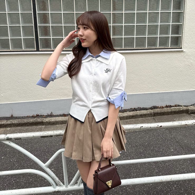 グレー系 | 2枚衿ドッキング5分袖ニット | NICE CLAUP / OLIVE des OLIVE　OUTLET