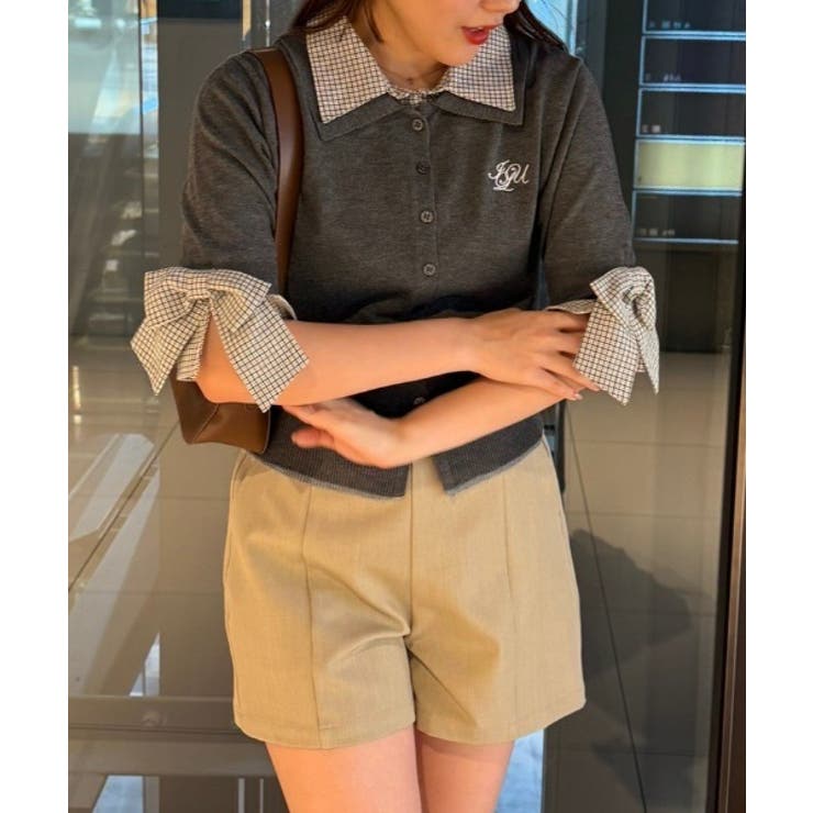 グレー系 | 2枚衿ドッキング5分袖ニット | NICE CLAUP / OLIVE des OLIVE　OUTLET