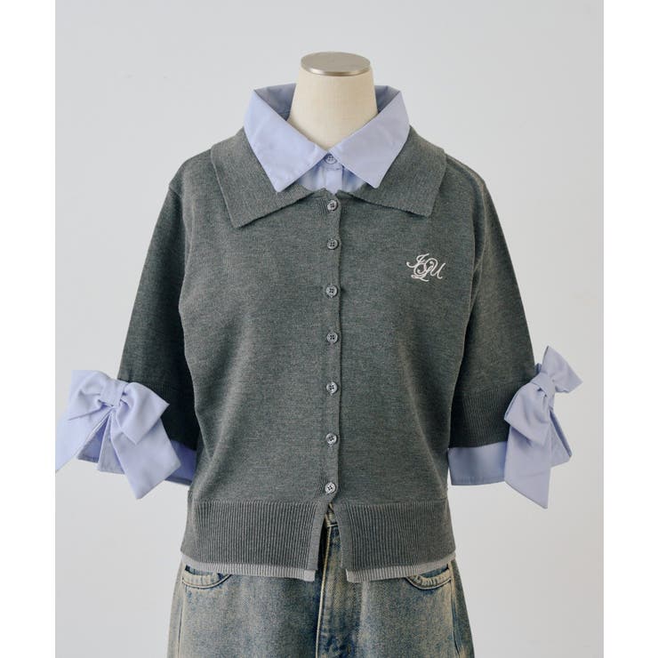 グレー | 2枚衿ドッキング5分袖ニット | NICE CLAUP / OLIVE des OLIVE　OUTLET