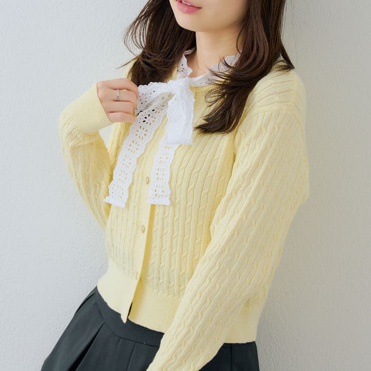 イエロー | レースボウタイ付カーディガン | RMAF　NICE CLAUP / OLIVE des OLIVE