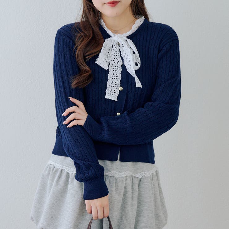 ネイビー | レースボウタイ付カーディガン | RMAF　NICE CLAUP / OLIVE des OLIVE