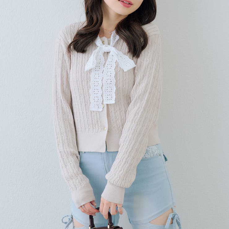 アイボリー | レースボウタイ付カーディガン | RMAF　NICE CLAUP / OLIVE des OLIVE