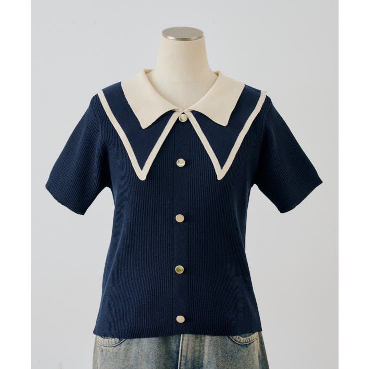 ネイビー | 配色ビッグ衿プルオーバー | NICE CLAUP / OLIVE des OLIVE　OUTLET