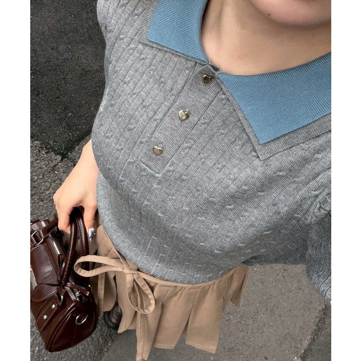 グレー | 2枚衿ケーブルポロ | NICE CLAUP / OLIVE des OLIVE　OUTLET