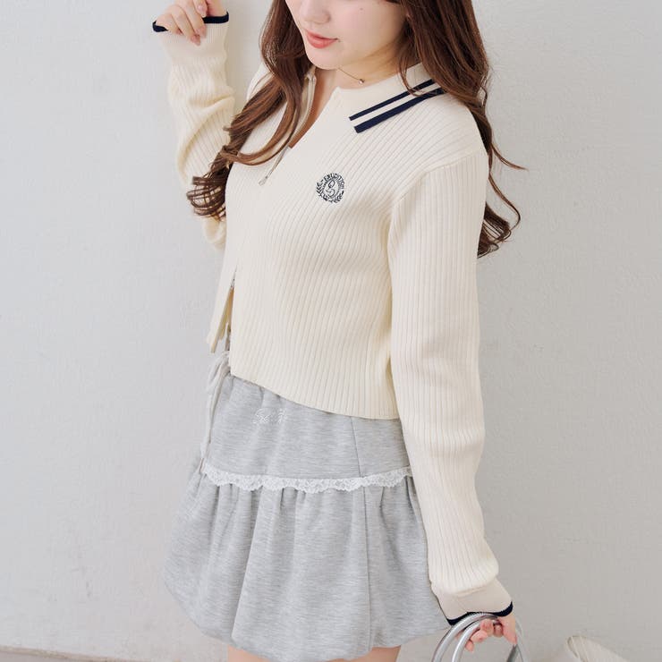 アイボリー | ダブルジップカーディガン | NICE CLAUP / OLIVE des OLIVE　OUTLET