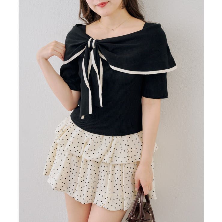 ブラック | 配色オフショルリボンプルオーバー | NICE CLAUP / OLIVE des OLIVE　OUTLET