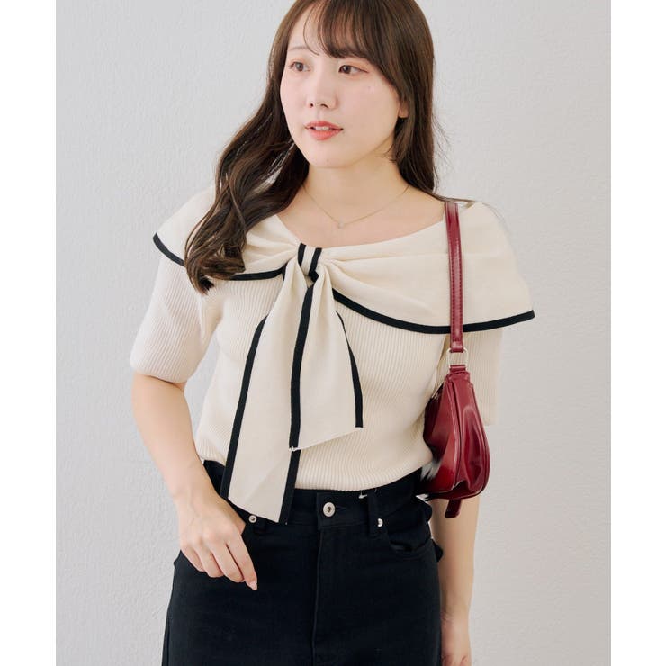 アイボリー | 配色オフショルリボンプルオーバー | NICE CLAUP / OLIVE des OLIVE　OUTLET