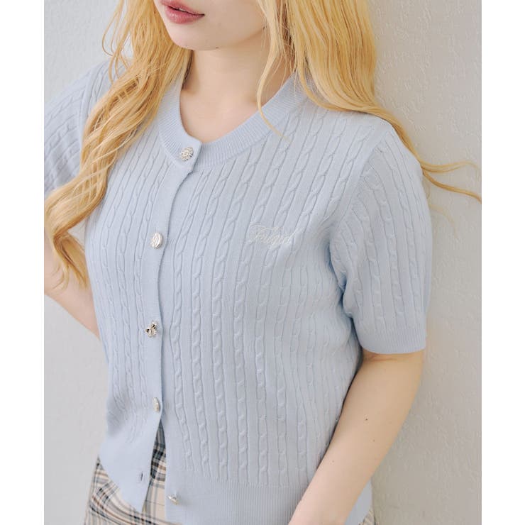 サックス | アソート釦ケーブルカーディガン | NICE CLAUP / OLIVE des OLIVE　OUTLET