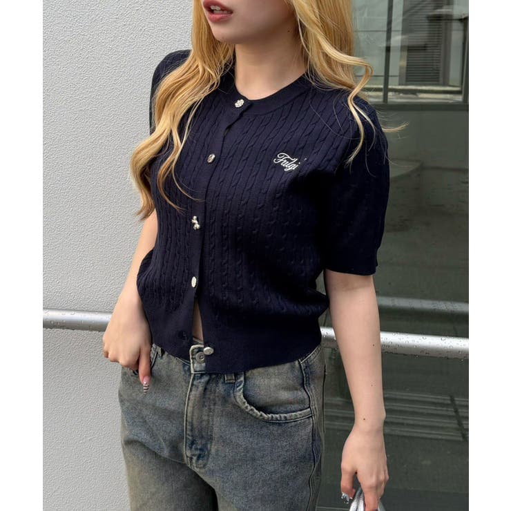 ネイビー | アソート釦ケーブルカーディガン | NICE CLAUP / OLIVE des OLIVE　OUTLET