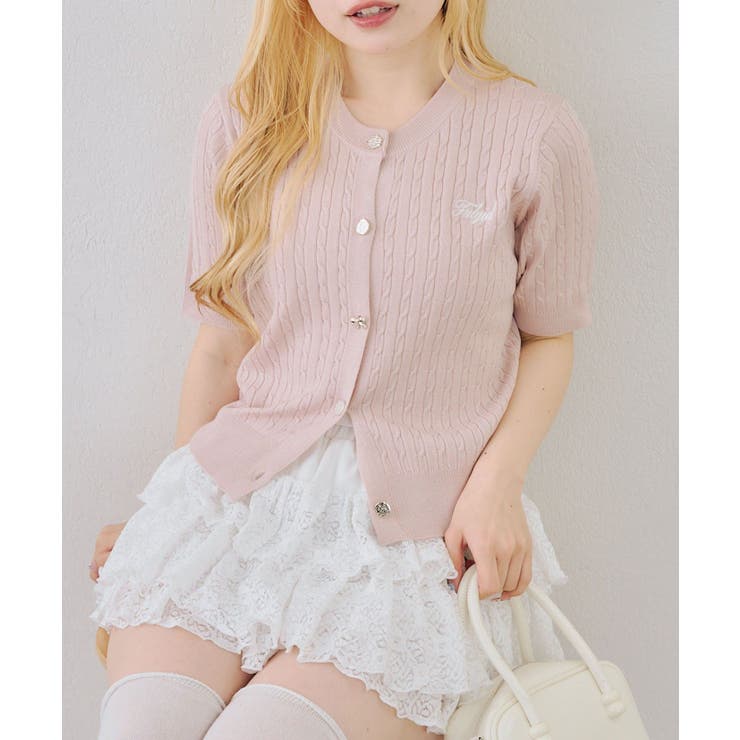 ピンク | アソート釦ケーブルカーディガン | NICE CLAUP / OLIVE des OLIVE　OUTLET