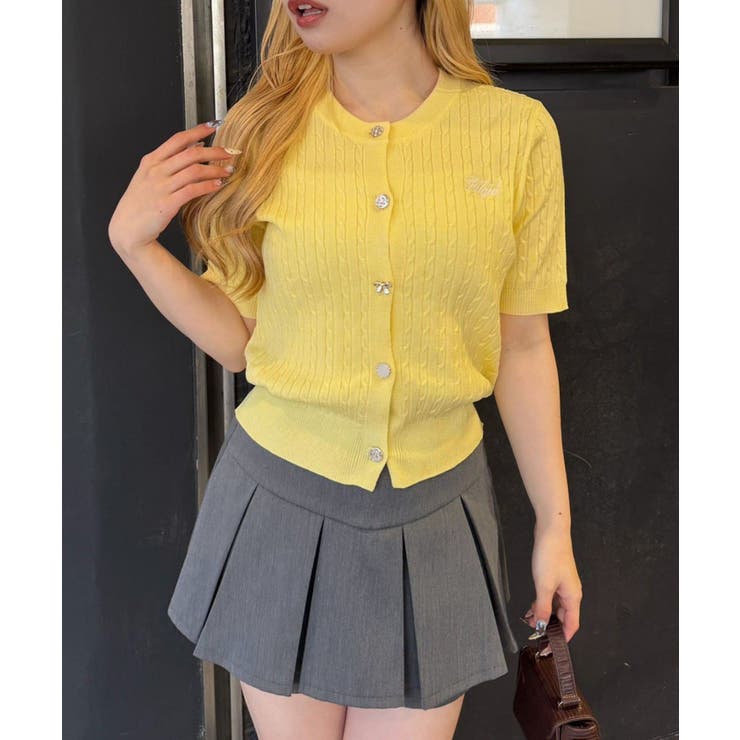 イエロー | アソート釦ケーブルカーディガン | NICE CLAUP / OLIVE des OLIVE　OUTLET