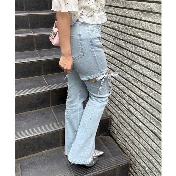 サイドリボンビュー付フレアーデニムパンツ | NICE CLAUP / OLIVE des OLIVE　OUTLET | 詳細画像3 