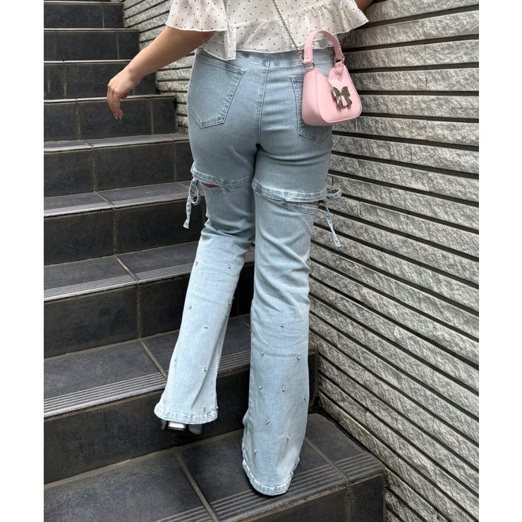 サイドリボンビュー付フレアーデニムパンツ | NICE CLAUP / OLIVE des OLIVE　OUTLET | 詳細画像4 