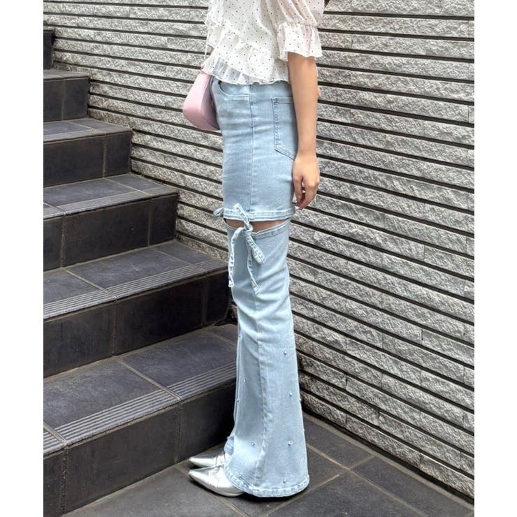 サイドリボンビュー付フレアーデニムパンツ | NICE CLAUP / OLIVE des OLIVE　OUTLET | 詳細画像7 