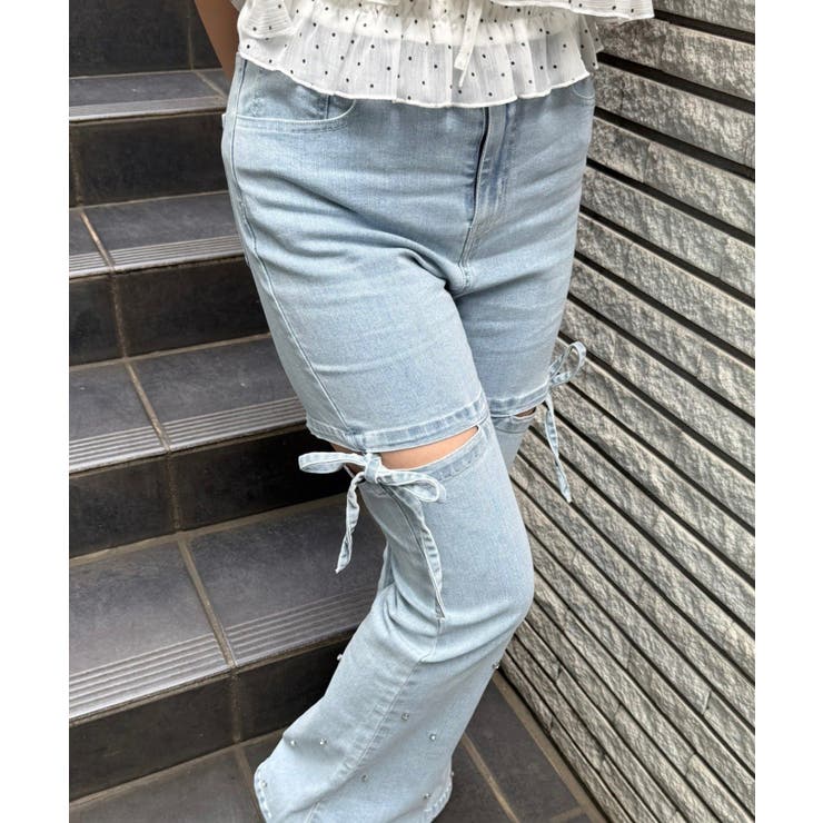 サイドリボンビュー付フレアーデニムパンツ | NICE CLAUP / OLIVE des OLIVE　OUTLET | 詳細画像8 