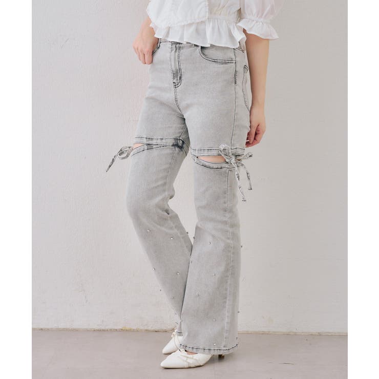 サイドリボンビュー付フレアーデニムパンツ | NICE CLAUP / OLIVE des OLIVE　OUTLET | 詳細画像10 