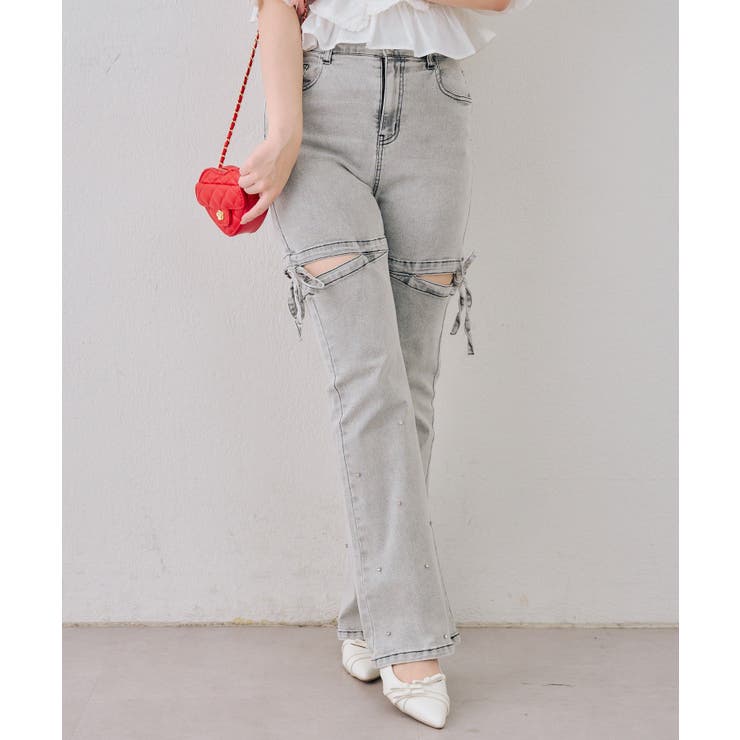 サイドリボンビュー付フレアーデニムパンツ | NICE CLAUP / OLIVE des OLIVE　OUTLET | 詳細画像12 