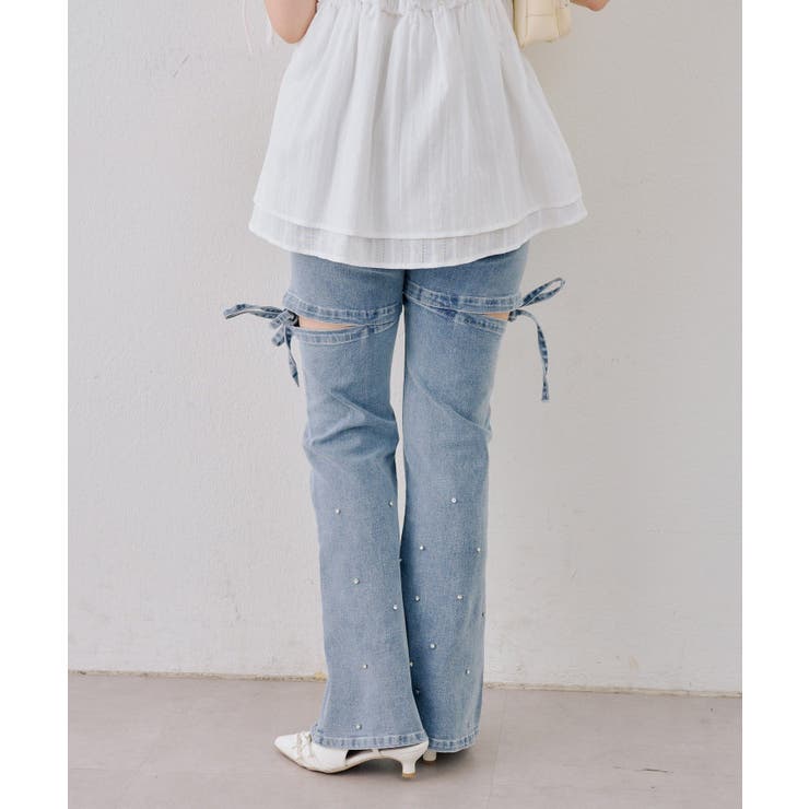 サイドリボンビュー付フレアーデニムパンツ | NICE CLAUP / OLIVE des OLIVE　OUTLET | 詳細画像13 