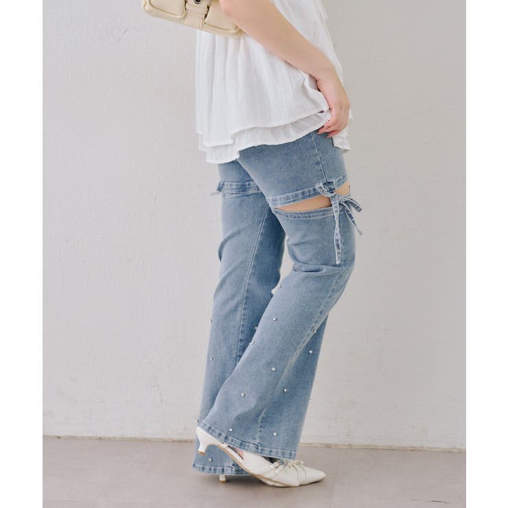 サイドリボンビュー付フレアーデニムパンツ | NICE CLAUP / OLIVE des OLIVE　OUTLET | 詳細画像14 