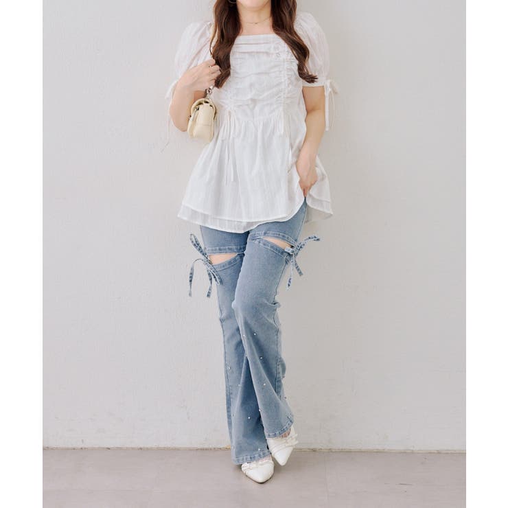 サイドリボンビュー付フレアーデニムパンツ | NICE CLAUP / OLIVE des OLIVE　OUTLET | 詳細画像15 