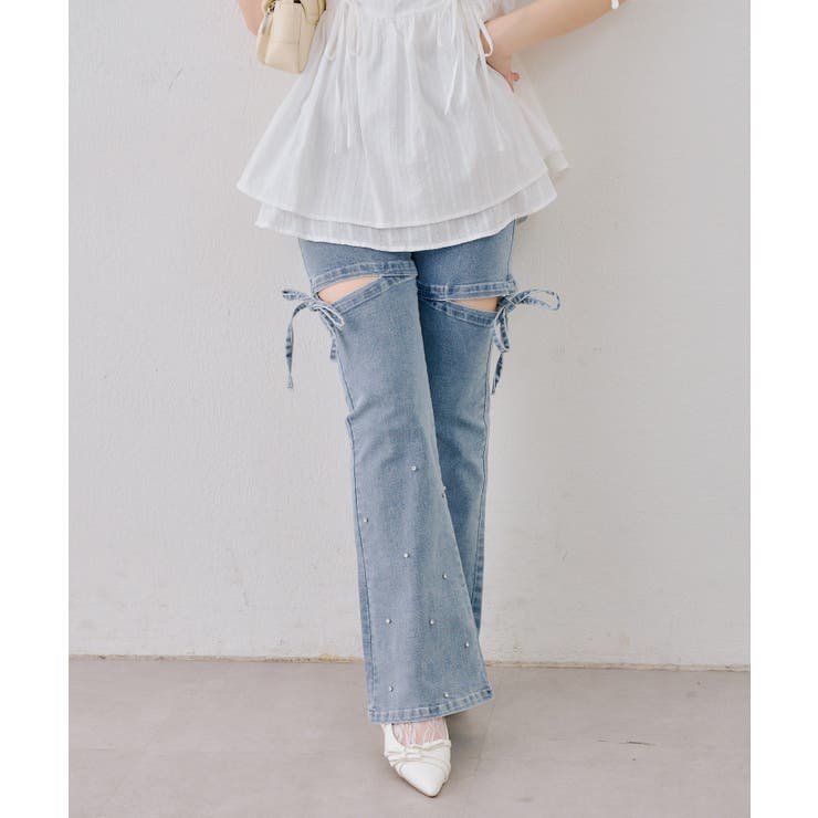 サイドリボンビュー付フレアーデニムパンツ | NICE CLAUP / OLIVE des OLIVE　OUTLET | 詳細画像17 