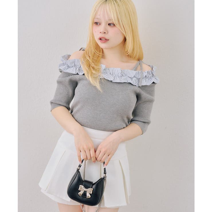 グレー | オフショルフリルニットプルオーバー | NICE CLAUP / OLIVE des OLIVE　OUTLET