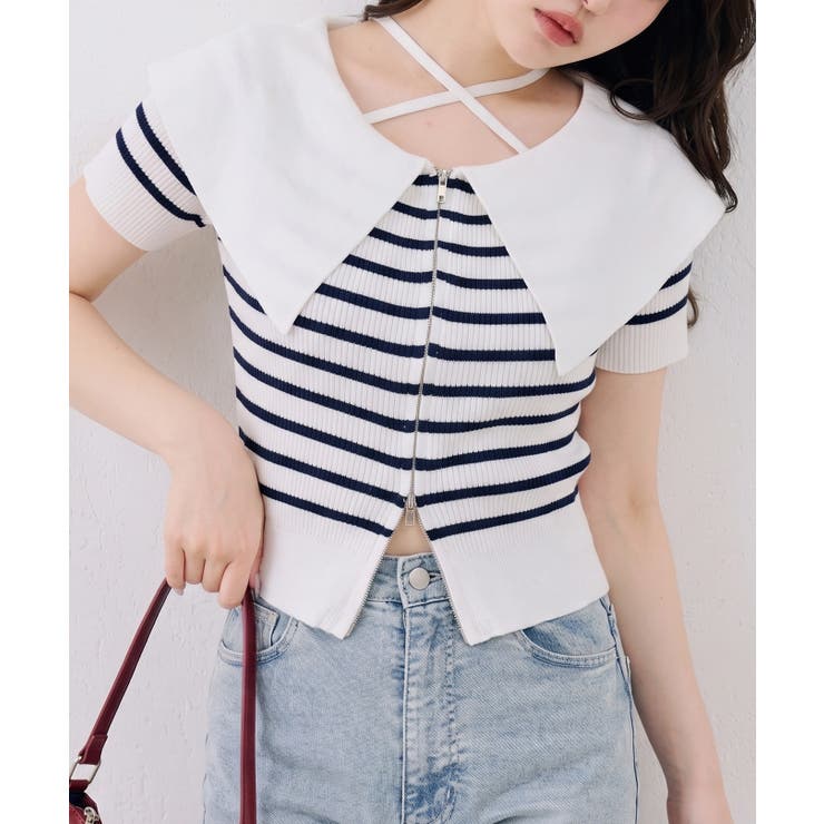 ダブルジップビッグ衿カーディガン | NICE CLAUP / OLIVE des OLIVE　OUTLET | 詳細画像1 
