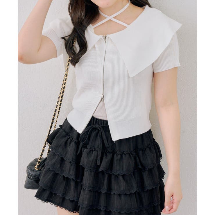 アイボリー | ダブルジップビッグ衿カーディガン | NICE CLAUP / OLIVE des OLIVE　OUTLET