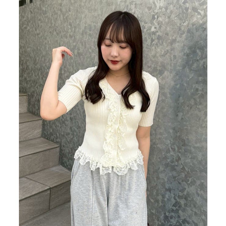 アイボリー | レース付カーディガン | NICE CLAUP / OLIVE des OLIVE　OUTLET
