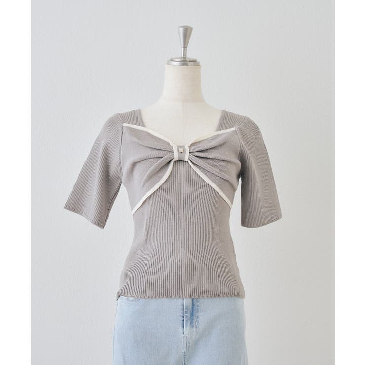 Lグレー | 配色リボンプルオーバー | NICE CLAUP / OLIVE des OLIVE　OUTLET