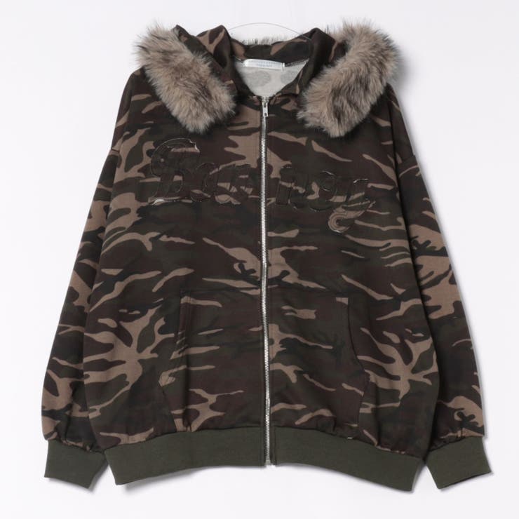 カモフラ | フードファー取外しジップパーカー | RMAF　NICE CLAUP / OLIVE des OLIVE