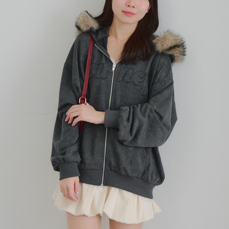 チャコール | フードファー取外しジップパーカー | RMAF　NICE CLAUP / OLIVE des OLIVE