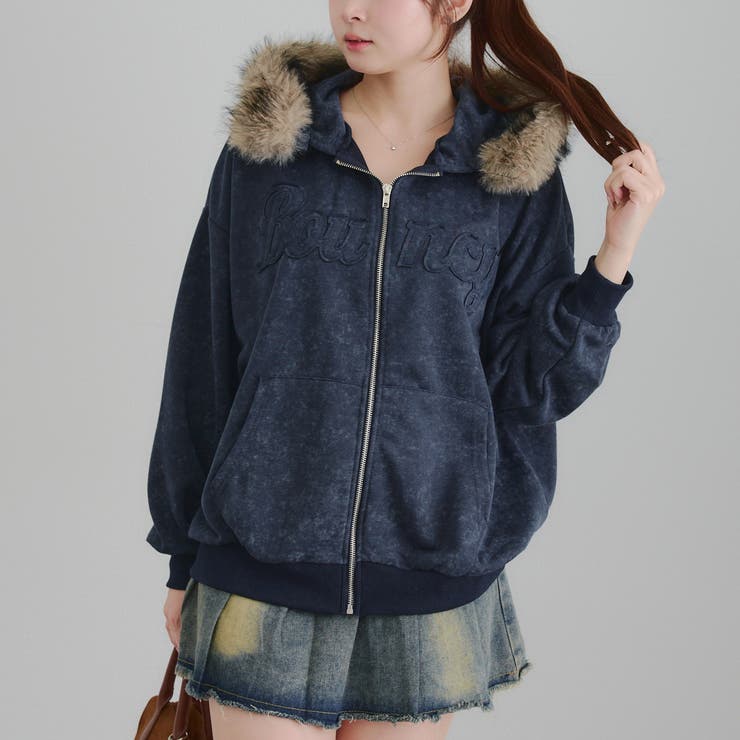 ネイビー | フードファー取外しジップパーカー | RMAF　NICE CLAUP / OLIVE des OLIVE