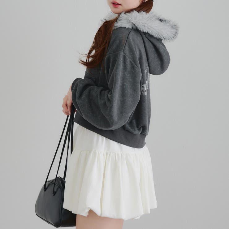 【セットアップ対応】ラインストーンロゴファー取外しパーカー | RMAF　NICE CLAUP / OLIVE des OLIVE | 詳細画像3 