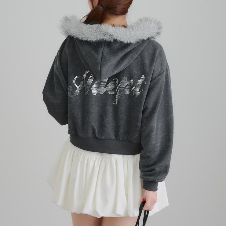 【セットアップ対応】ラインストーンロゴファー取外しパーカー | RMAF　NICE CLAUP / OLIVE des OLIVE | 詳細画像4 