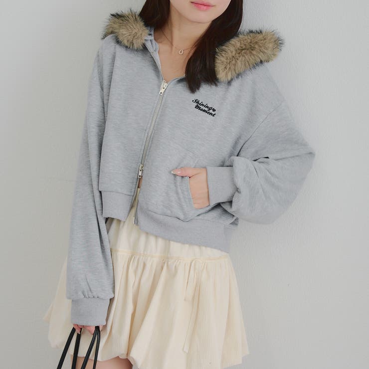 グレー | 【セットアップ対応】ラインストーンロゴファー取外しパーカー | RMAF　NICE CLAUP / OLIVE des OLIVE