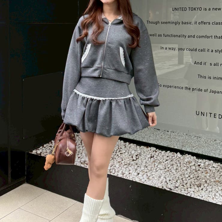 【セットアップ対応】丈の長さを選べる、レース使いジップアップパーカー | RMAF　NICE CLAUP / OLIVE des OLIVE | 詳細画像8 